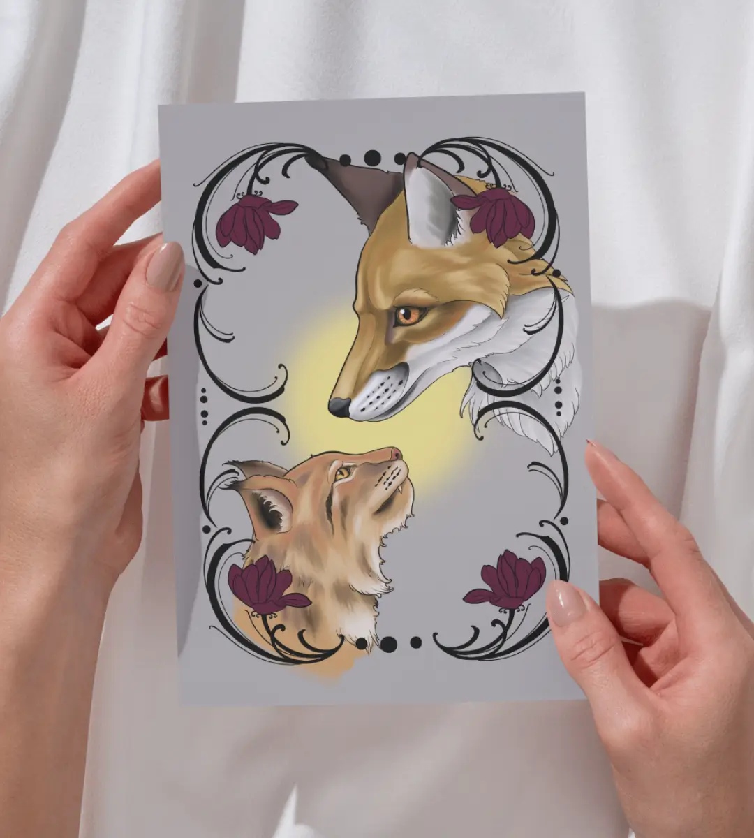 Lámina ilustrada Extremadura tierra de fauna diseñada por Mijina con detalle ampliado de la ilustración principal y sus animales.