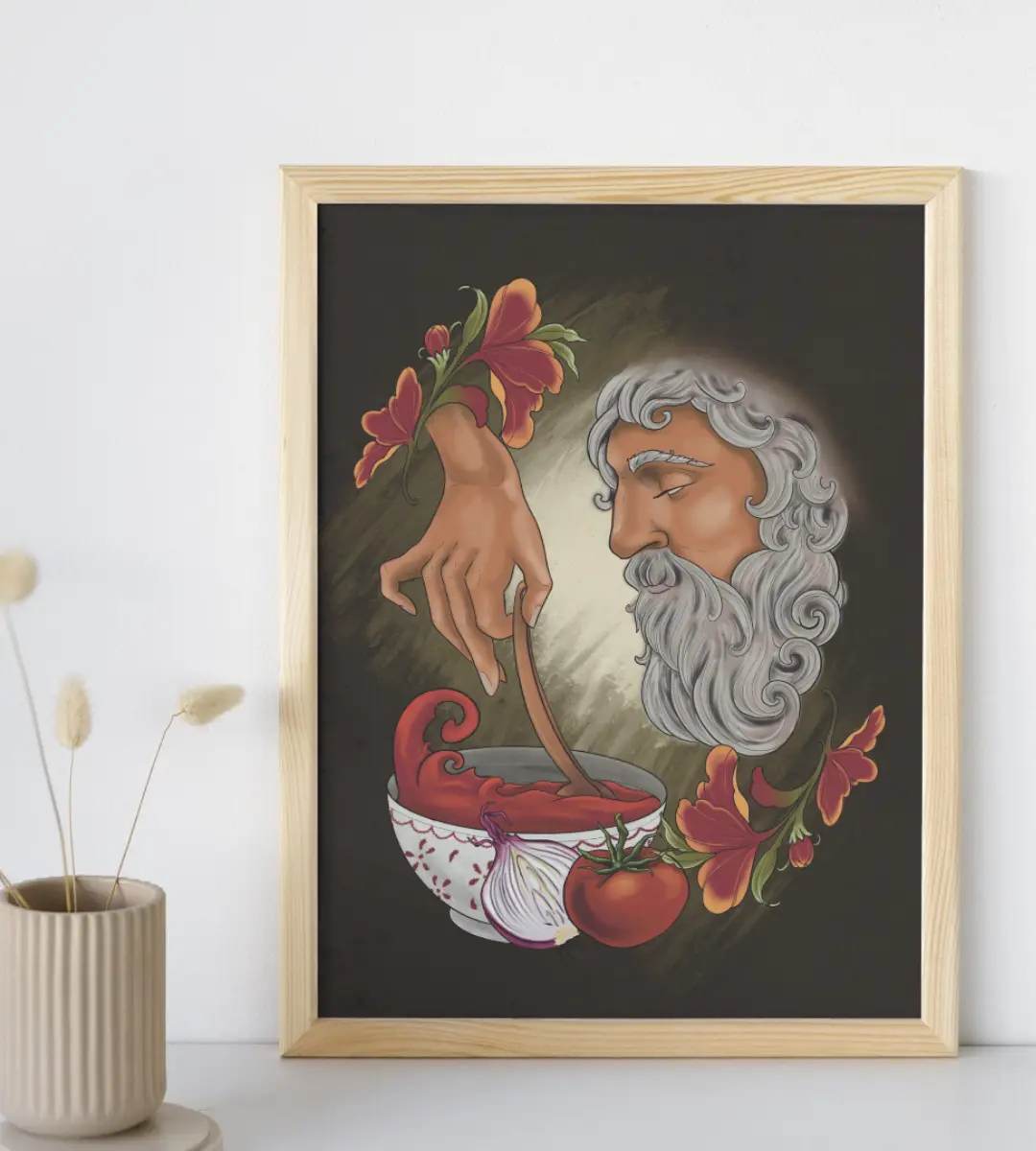 Lámina ilustrada Extremadura tierra de gastronomía diseñada por Mijina en vista general sobre fondo neutro, mostrando todos los elementos.