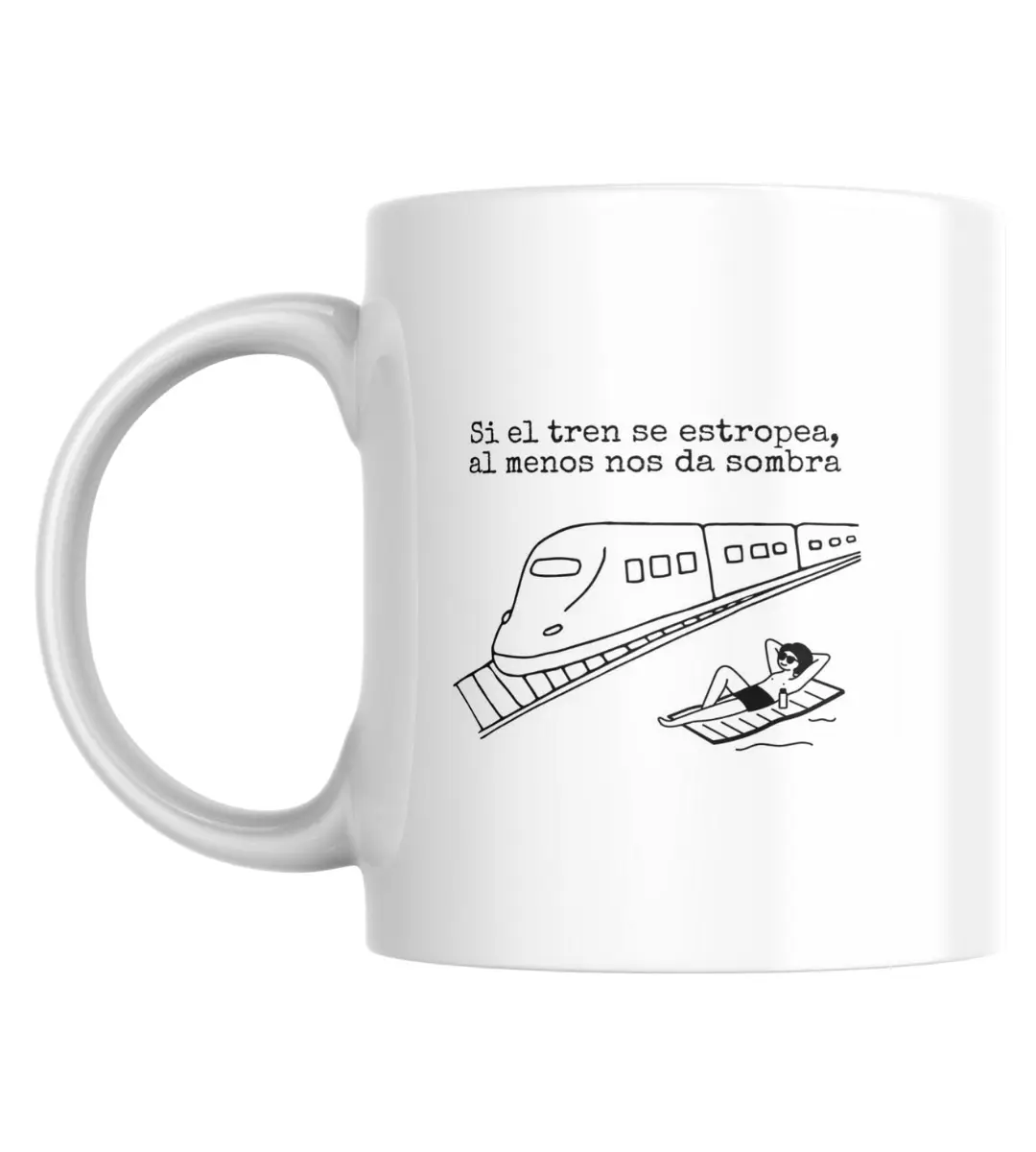Imagen de la taza con diseño de tren de Mijina en vista frontal, con el motivo principal centrado para mostrar claramente la ilustración.